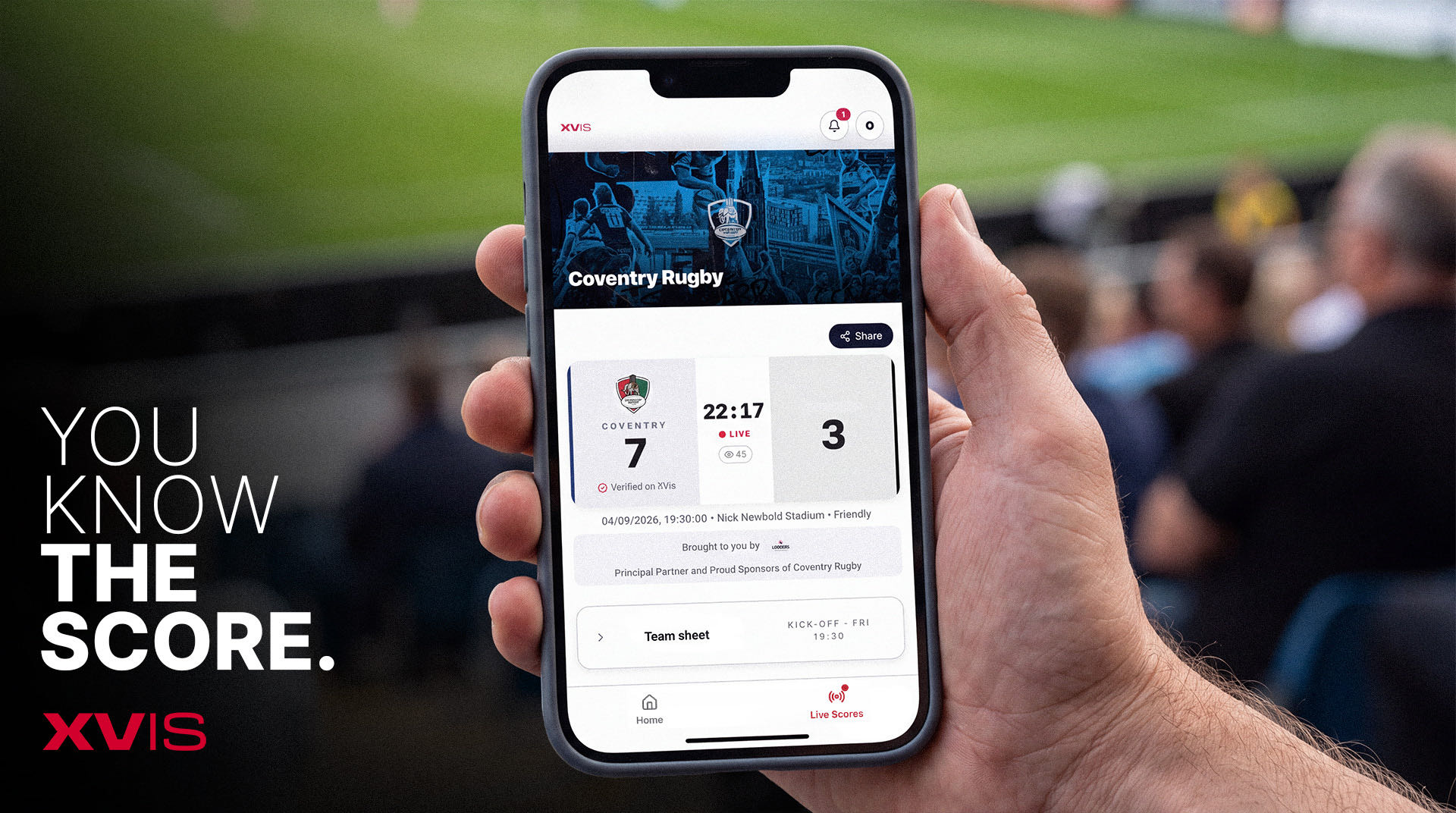 You know the score. The XVis live match centre, held pitchside.